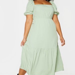 PLT PLUS - Green Puff Sleeve Tiered Dress